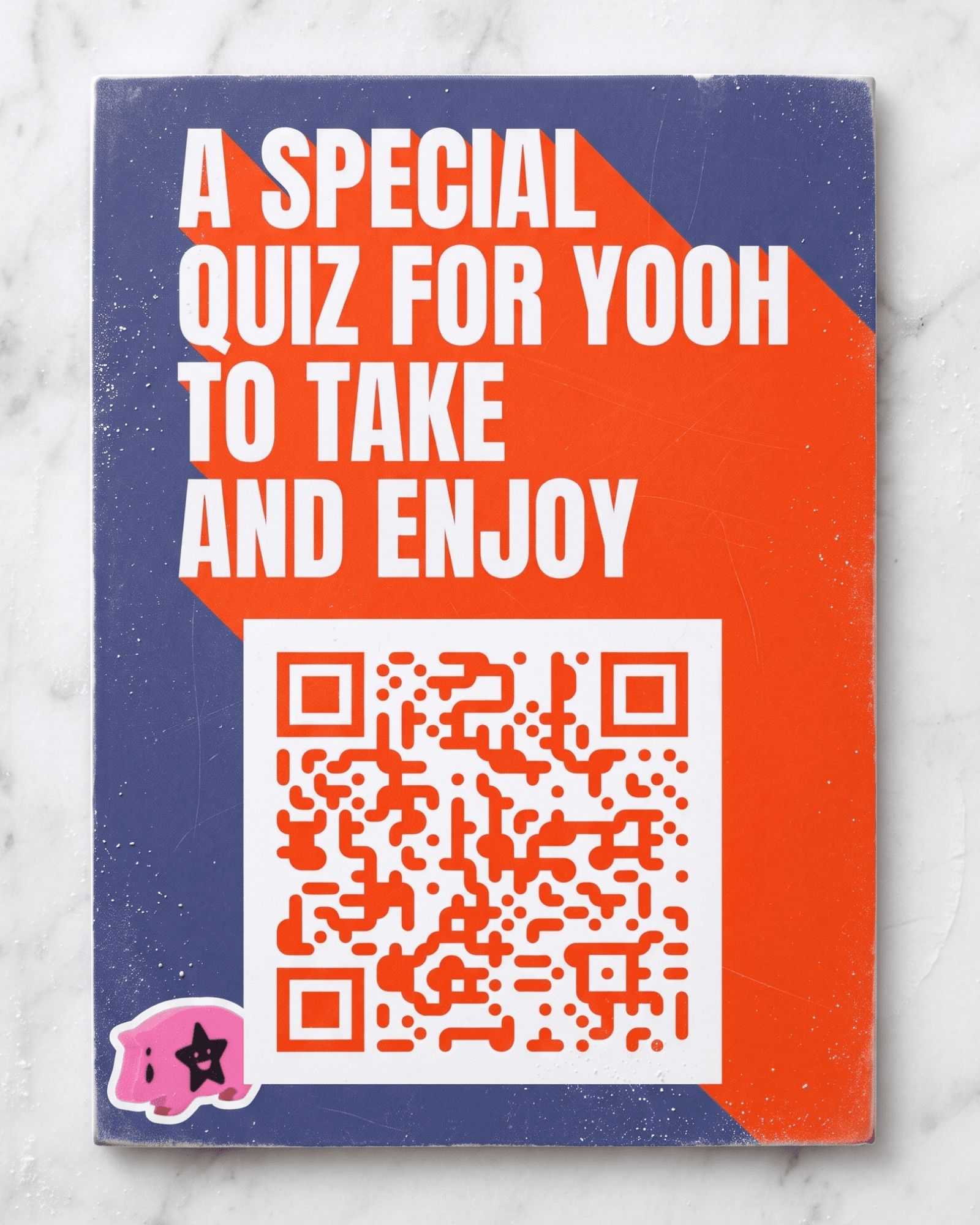 special quiz card photographed on marble