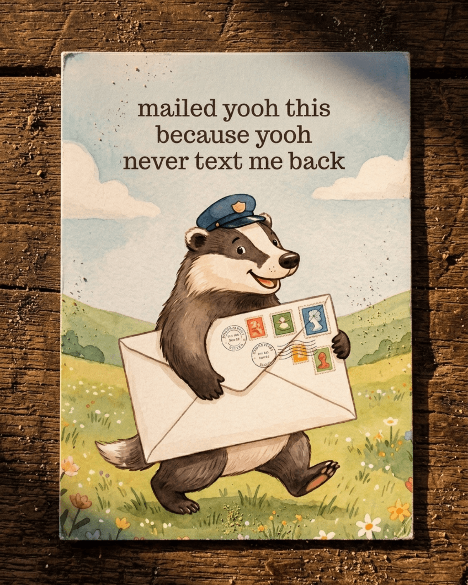 never text me back card photographed on wood